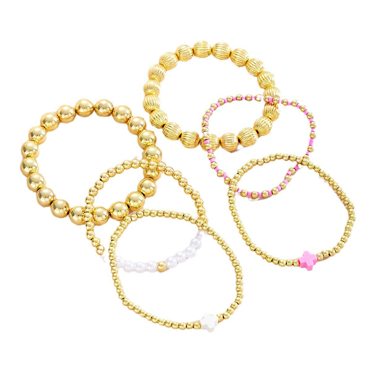 Wholesale Colorful Fashion Dopamine Cross Pearl Bracelet 6-piece Set